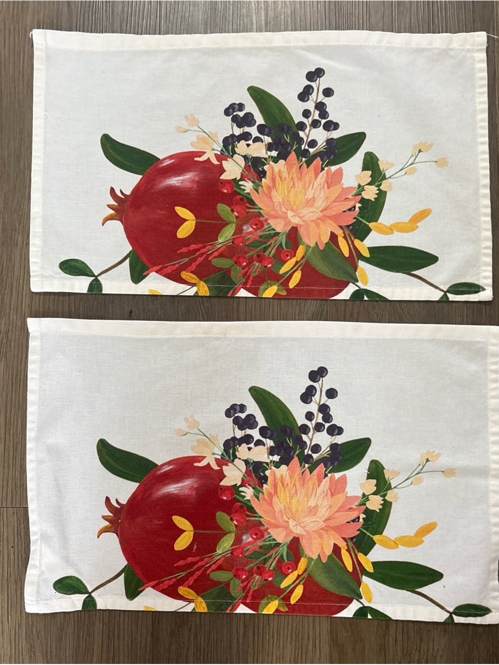 White Cotton bread basket liners Set with Red Pomegranate & Floral Design handma
